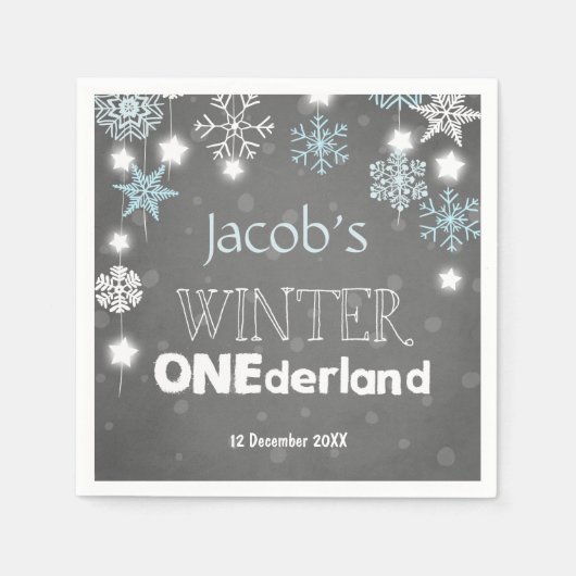 Winter Onederland Papier Servet Blauwe Jongen Snee (Voorkant)