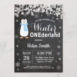 Winter Onederland Penguin Boy 1e verjaardag Kaart