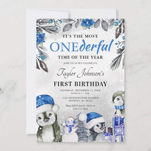 Winter Onederland Penguin Eerste Kerstdag I Kaart (Voorkant)