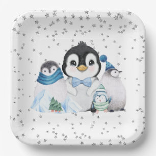Winter Onederland Pinguïn Verjaardag Papieren Bordje