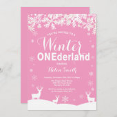 Winter Onederland Pink 1ère invitation anniversair (Devant / Derrière)