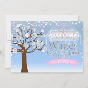 Winter ONEderland Pink Birthday Party Invitation Kaart