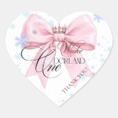 Winter ONEderland Pink Bow 1st Birthday Party Hart Sticker (Voorkant)