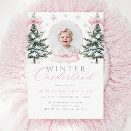 Winter ONEderland Pink Bow eerste verjaardag Kaart