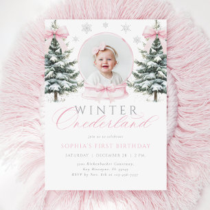 Winter ONEderland Pink Bow eerste verjaardag Kaart
