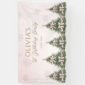 Winter Onederland Pink Bow Pine Trees 1st Birthday Spandoek (Verticaal)