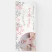 Winter Onederland Pink en Silver Snowflakes Foto Spandoek (Verticaal)