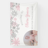 Winter Onederland Pink en Silver Snowflakes Foto Spandoek (Verticaal)