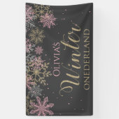 Winter Onederland Pink Gold Dark Gray Banner (Verticaal)