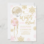 Winter Onederland Pink Gold Snowflake Birthday Kaart (Voorkant)