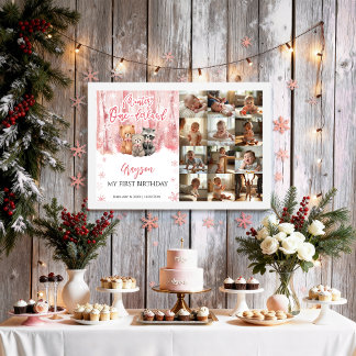 Winter Onederland Pink My First Year Photo Sign Poster