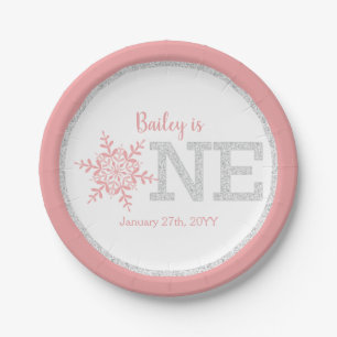 Winter ONEderland Pink Silver 1st Birthday Papieren Bordje