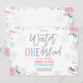 Winter ONEderland Pink Silver Floral 1st Birthday Kaart (Voorkant / Achterkant)