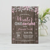 Winter Onederland Pink Silver Girl 1e verjaardag Kaart (Staand voorkant)