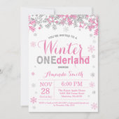 Winter Onederland Pink Silver Girl 1e verjaardag Kaart (Voorkant)