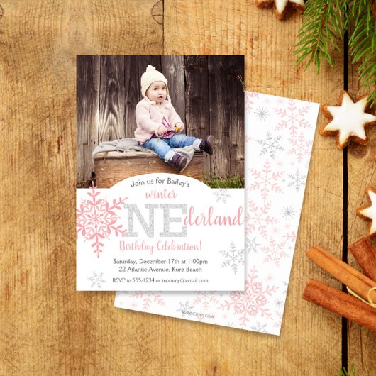 Winter ONEderland Pink Silver Glitter 1e verjaarda Kaart