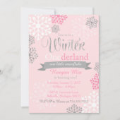 Winter Onederland Pink Silver Glitter Uitnodiging (Voorkant)