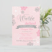 Winter Onederland Pink Silver Glitter Uitnodiging (Staand voorkant)