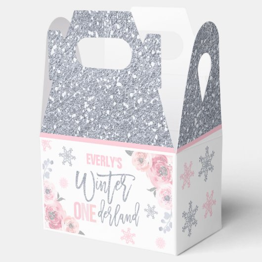 Winter ONEderland Pink Silver Snowflake Party Bedankdoosjes (Geopend)