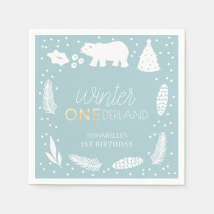 Winter ONEderland Polar Beer Blue 1st Birthday Servet