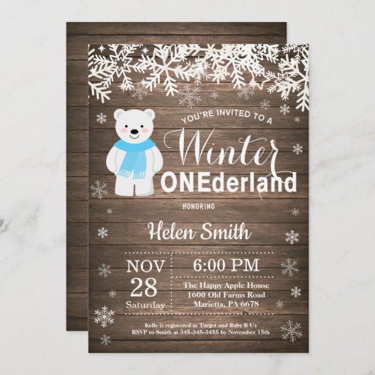 Winter Onederland Polar Beer Boy 1e verjaardag Kaart (Voorkant / Achterkant)