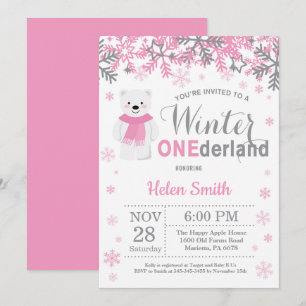 Winter Onederland Polar Beer Girl 1e verjaardag Kaart