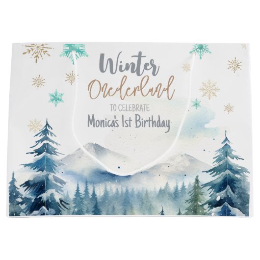 Winter onederland prachtige verjaardag groot cadeauzakje (Voorkant)