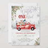 Winter ONEderland Red Truck Birthday Invitation (Devant)