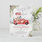 Winter ONEderland Red Truck Birthday Invitation (Debout devant)