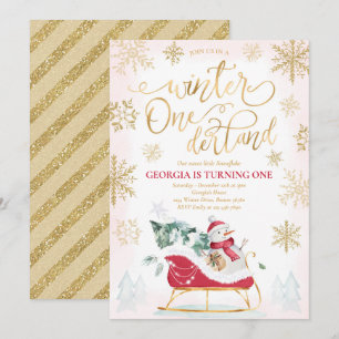 Winter ONEderland Red Winter Sleigh 1st Birthday Kaart