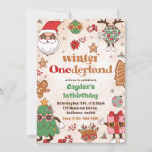 Winter Onederland Retro Kerstmis 1e verjaardag Kaart (Voorkant)