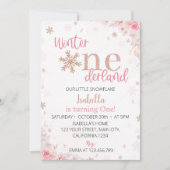 Winter Onederland rose Anniversaire Invitation (Devant)