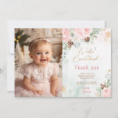 Winter Onederland rose pâle carte de remerciements (Devant)