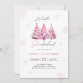 Winter Onederland Roze 1e verjaardag Kaart (Voorkant)