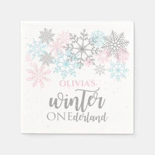 Winter Onederland Roze blauw zilver glitters Servet