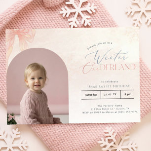 Winter Onederland Roze Boog Arch Foto 1e Verjaarda Kaart