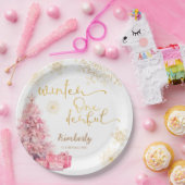 Winter Onederland Roze en Gouden Sneeuwvlok Papieren Bordje (Feest)