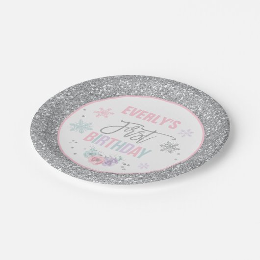 Winter ONEderland roze en zilver Bord (Gekanteld)