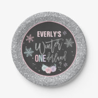 Winter ONEderland roze en zilver Bord