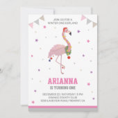 Winter ONEderland Roze Flamingo 1e verjaardag meis Kaart (Voorkant)