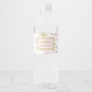 Winter Onederland Roze Goud Verjaardagsfeestgunste Waterfles Etiket