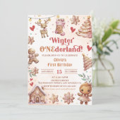 Winter Onederland Roze Kerst Cookie Uitnodiging (Staand voorkant)