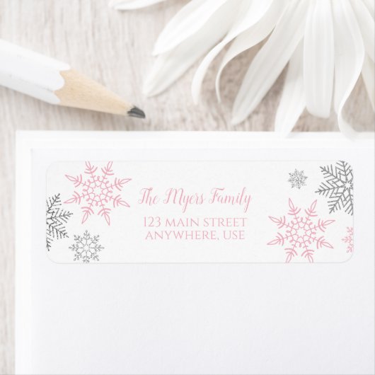 Winter Onederland Roze Silver sneeuwflake Label (Insitu)