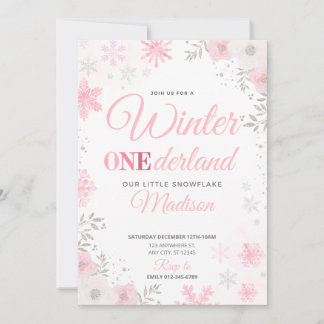 Winter ONEderland Roze Sneeuwvlok 1e Uitnodiging