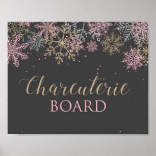 Winter Onederland Roze Sneeuwvlok Charcuteriebord Poster
