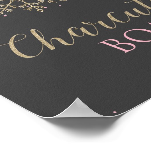 Winter Onederland Roze Snowflake Charcuterie Sign Poster (Hoek)