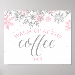 Winter Onederland Roze Snowflake Coffee Bar Poster