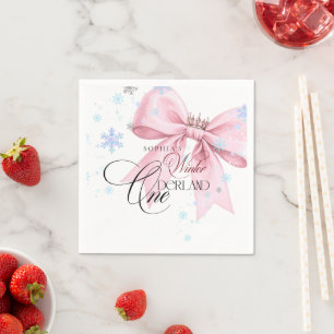 Winter ONEderland Roze Strik 1e Verjaardagsfeestje Servet