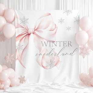 Winter Onederland Roze Strik Achtergrond Wandkleed