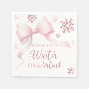 Winter Onederland Roze Strik Meisje 1e Verjaardag Servet